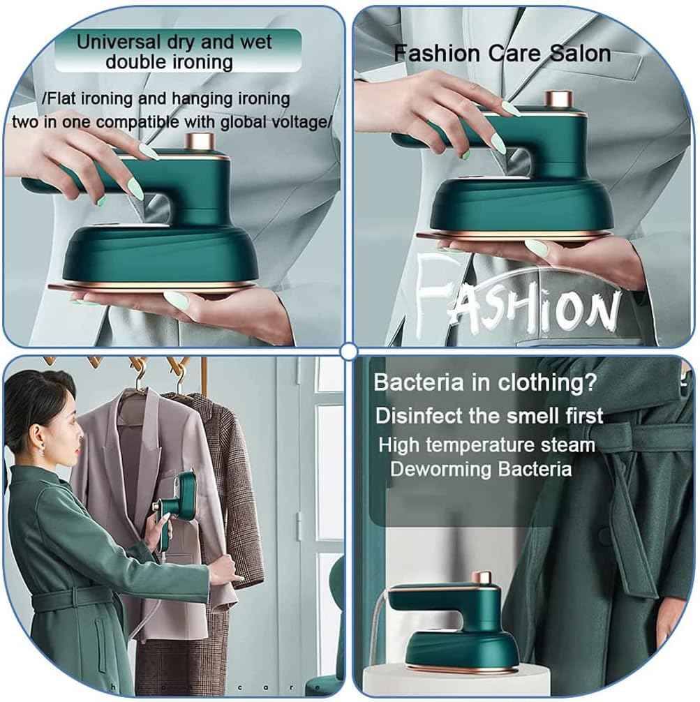 Clothes Iron Mini Steam Portable Hanging Ironing Machine Folded Mini Steam Garment Steamer for Home Travel Business (Green)